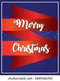 merry christmas, handwritten lettering ribbon decoration vector illustration