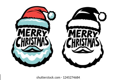 Merry Christmas, handwritten lettering. Santa Claus concept. Typographic design vector illustration