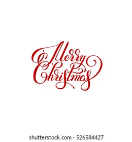 merry christmas handwritten lettering text inscription holiday phrase, typography banner with brush script for holiday greeting gift poster, calligraphy font vector illustration