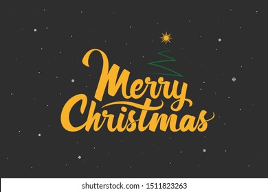 Merry Christmas. Handwritten Lettering with Christmas tree. Template for banner, greeting card or invitations. Christmas decoration element. Vector illustration