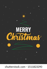 Merry Christmas. Handwritten Lettering with Christmas tree. Template for banner, greeting card or invitations. Christmas decoration element. Vector illustration