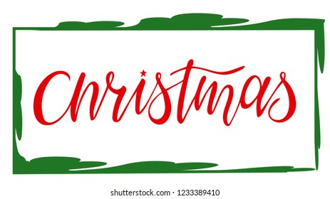 Merry Christmas handwritten lettering. White text with snowflakes isolated on white background. Christmas holidays typography. Vector illustration.