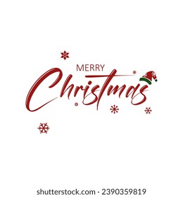 Merry Christmas handwritten lettering. White text with snowflakes isolated on white background. Christmas holidays typography. Vector illustration.