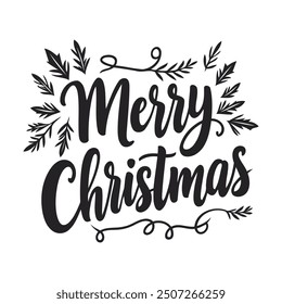 Merry Christmas handwritten lettering white background