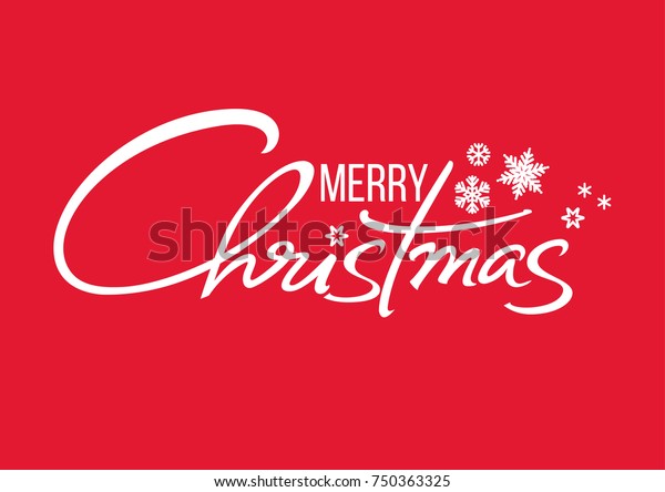 メリークリスマスの手書きの文字 赤い背景に白いテキストと雪片 クリスマス休暇のタイポグラフィ ベクターイラスト のベクター画像素材 ロイヤリティフリー