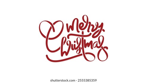 Merry Christmas Handwritten Text Illustration - Beautiful Red Calligraphy Vector Design. Great for Holiday Cards, Festive Decorations, Social Media Posts, and Creative Projects Celebrating the Season