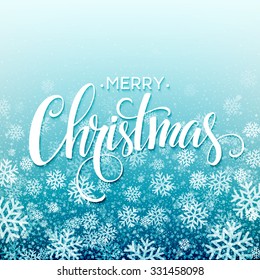 Merry christmas  handwritten text on background with snowflakes. Vector illustration EPS10