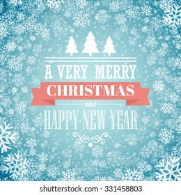 Merry christmas  handwritten text on background with snowflakes. Vector illustration EPS10