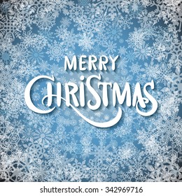 Merry christmas  handwritten text on background with snowflakes. Vector illustration EPS10 art