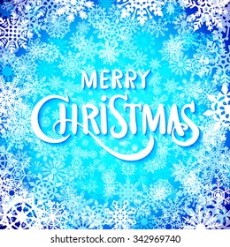Merry christmas  handwritten text on background with snowflakes. Vector illustration EPS10 art