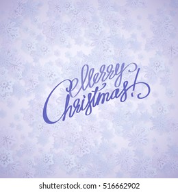 Merry christmas handwritten text on purple background with snowflakes. Vector illustration EPS10