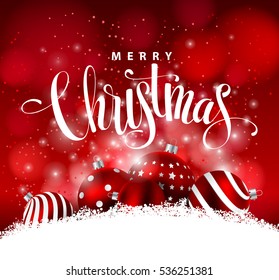 Merry christmas handwritten text on abstract background. Vector illustration