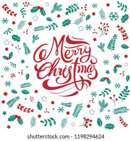 Merry Christmas handwritten typography. Vector illustration.