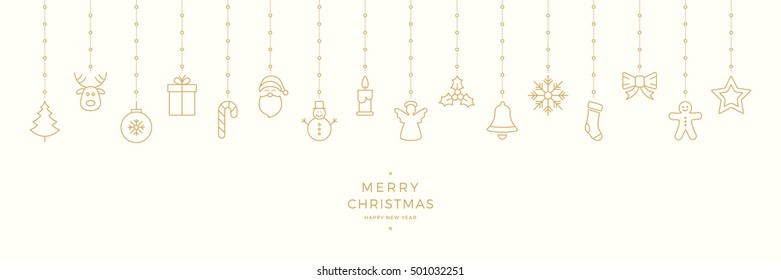 Merry Christmas Hanging Gold Outline Elements