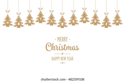 merry christmas hanging gold trees white background