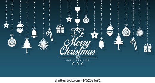 Merry Christmas hanging vintage craft decoration from felt. Xmas and New Year hand sew decor collection with balls, 