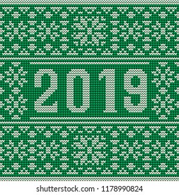 Merry Christmas and Happy 2019 New Year knitted wallpaper, vector illustration