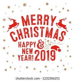 Merry Christmas and Happy 2019 New Year Vector Lettering Design with Snowflakes and Christmas Decorative Elements. Label and tags with congratulation. svg