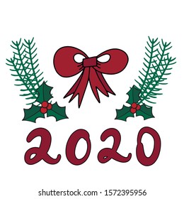 Merry Christmas and happy 2020 new year lettering vector illustration. Calligraphic Inscription for december holidays for banners, greeting cards, invitation, gifts, wrapping paper. EPS10