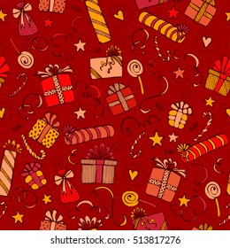 Merry christmas and happy birthday seamless background sketched elements