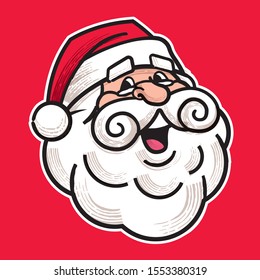 Merry Christmas. Happy Cartoon Retro Santa Claus Head character. - vector