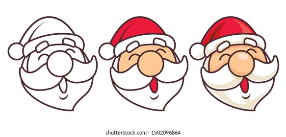 Merry Christmas! Happy Cartoon Santa Claus Head set - vector mascot