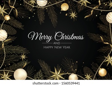 Merry Christmas Happy Christmas companions. Background Xmas design of with gifts box, snowflake and confetti.