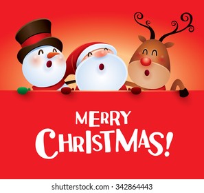Merry Christmas! Happy Christmas companions with big sign.