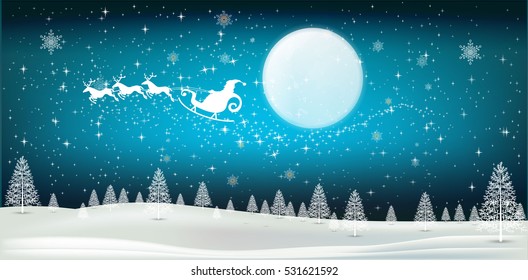 Merry Christmas! Happy Christmas Greeting Card with Santa Clause,? Blue background High detailed vector illustration