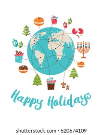 merry christmas and happy hanukkah. global celebration