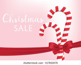 Merry christmas. Happy holiday, candy cane, sale and special offer banner and poster. Vector illustration.