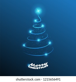 Merry Christmas, Happy Holidays Card - Dark Christmas Tree Shape Made from Bright Spiraling Light