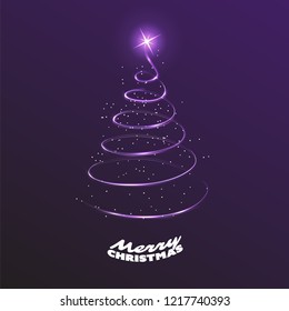 Merry Christmas, Happy Holidays Card - Dark Christmas Tree Shape Made from Bright Spiraling Light