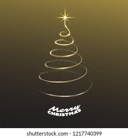 Merry Christmas, Happy Holidays Card - Dark Christmas Tree Shape Made from Bright Spiraling Light