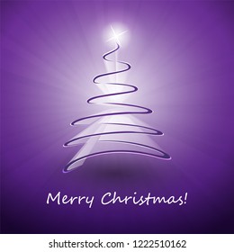 Merry Christmas, Happy Holidays Card - Dark Christmas Tree Shape Made from White Ribbon