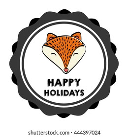 Merry Christmas and happy holidays concept represented by fox cartoon icon. colorfull and flat illustration