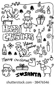 Merry christmas happy holidays doodles