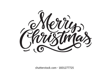 Merry Christmas for Happy holidays greeting card. Vector Lettering celebration logo. Typography for winter holidays. Calligraphic poster on white background.Postcard motive
