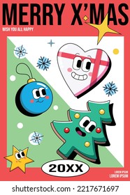 Merry Christmas and Happy Holidays New Year Cards, Retro, Abstract, Vector Illustration, Colorful - Shutterstock ID 2217671697