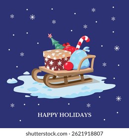 Merry Christmas. Happy holidays. Happy New Year. Santa's with gifts. Vector illustration for social media post, banner, cover, poster, cards.