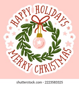 Merry Christmas, happy holidays sticker. Christmas small business packaging vector sticker