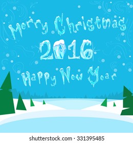 Merry Christmas and Happy New 2016 Year Banner Ice Frozen Snow Vector Illustration