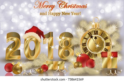 Merry Christmas and Happy new 2018 year wallpaper, vector illustration