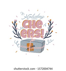 Merry Christmas or Happy New 2020 Year illustration with holiday lettering and traditional winter element. Cute prints in scandinavian style. Good for label, banner, tags or stickers . Vector isolated