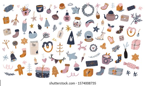Merry Christmas or Happy New 2020 Year illustration with holiday lettering and traditional winter element. Cute prints in scandinavian style. Good for label, banner, tags or stickers . Vector isolated