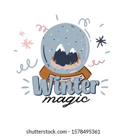 Merry Christmas or Happy New 2020 Year illustration with holiday lettering and traditional winter element. Cute prints in scandinavian style. Good for label, banner, tags or stickers . Vector isolated