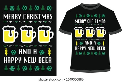 Merry Christmas and happy new beer - Vintage Vector graphic typographic design for poster, label, badge, logo, icon or t-shirt