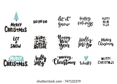 Merry Christmas and Happy New lettering set