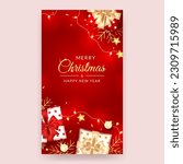 merry christmas and happy new year social media story with realistic red decoration