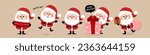 Merry Christmas and happy new year greeting card with cute Santa Claus collection. Holiday cartoon characters set. -Vector
